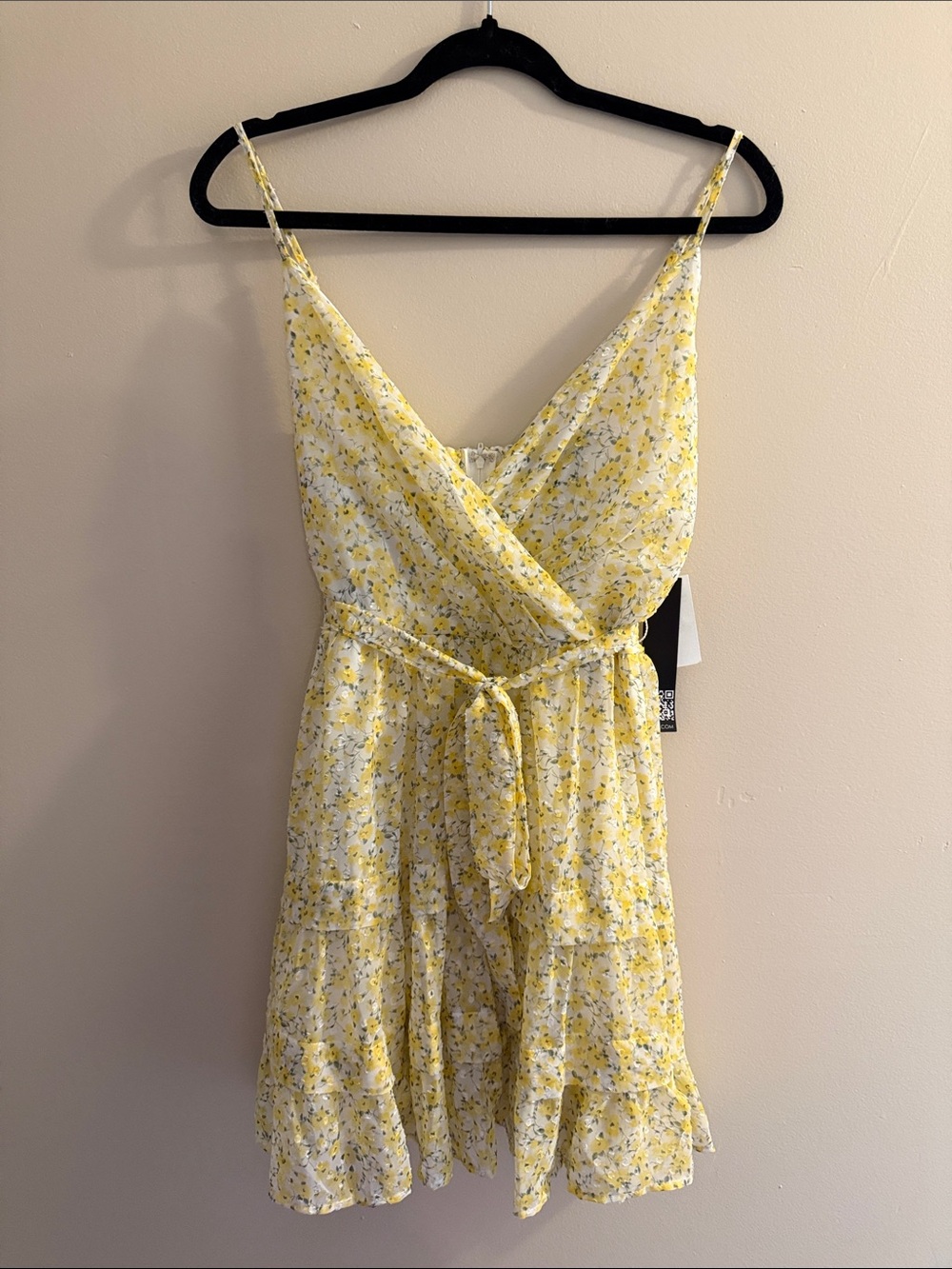 Trixxi Yellow Floral Wrap Mini Dress with Tie